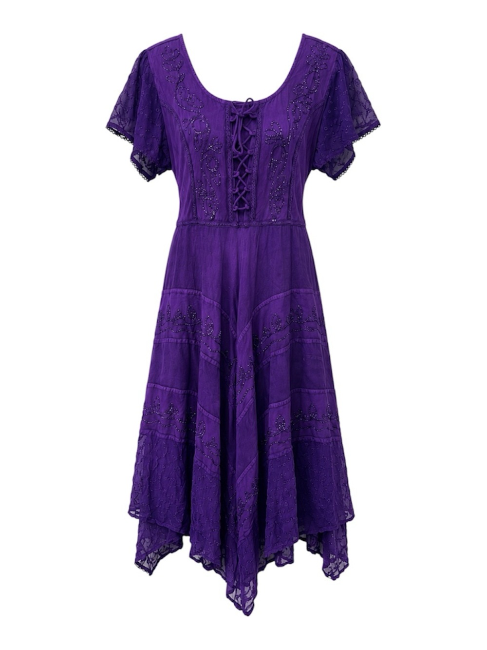 Sakkas Purple Embroidered Boho Cottagecore Midi Dress Size S/M